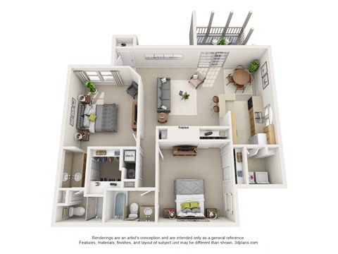 Floor plan for 2 beds, 2 baths, 1124 sqft